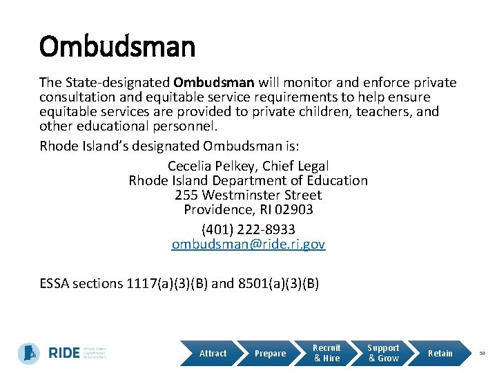 Ombudsman The State-designated Ombudsman will monitor and enforce private consultation and equitable service requirements
