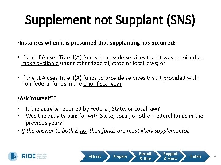 Supplement not Supplant (SNS) • Instances when it is presumed that supplanting has occurred:
