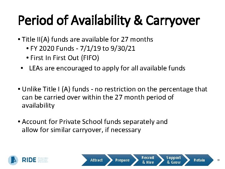 Period of Availability & Carryover • Title II(A) funds are available for 27 months