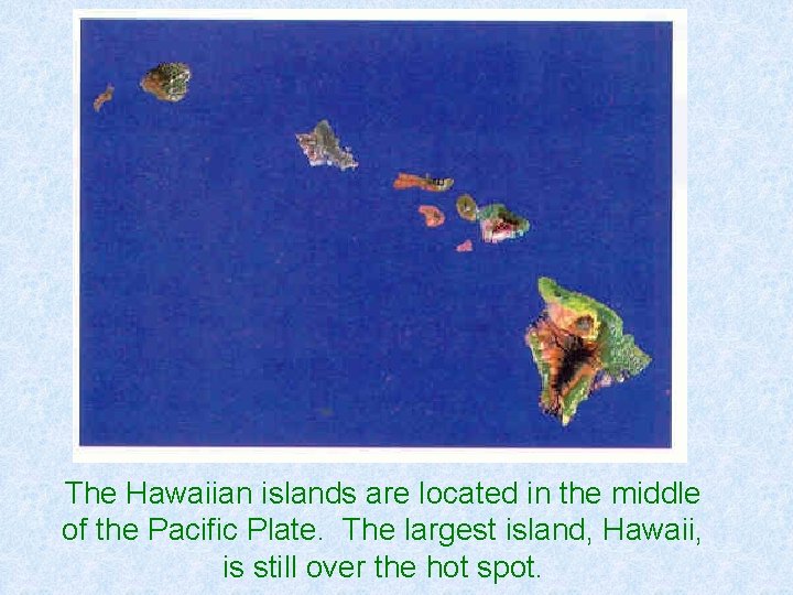 The Hawaiian islands are located in the middle of the Pacific Plate. The largest