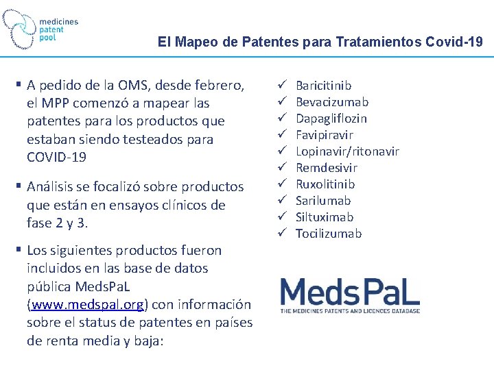 El Mapeo de Patentes para Tratamientos Covid-19 § A pedido de la OMS, desde