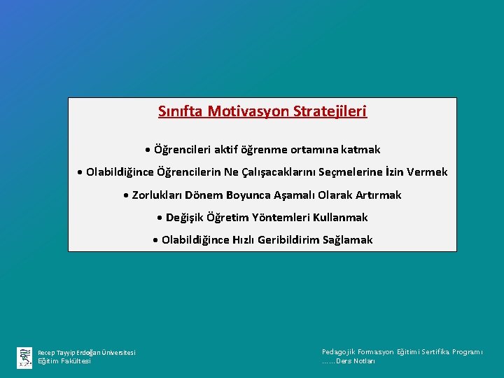 Sınıfta Motivasyon Stratejileri • Öğrencileri aktif öğrenme ortamına katmak • Olabildiğince Öğrencilerin Ne Çalışacaklarını