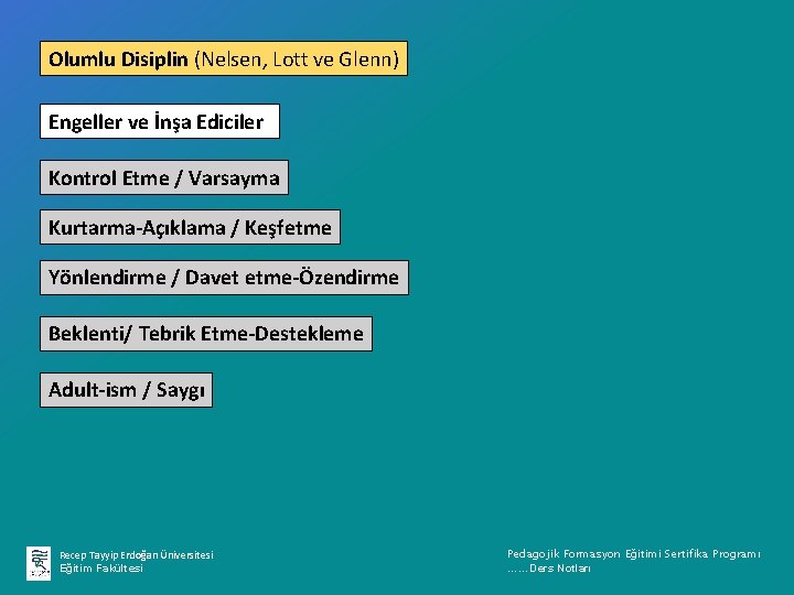 Olumlu Disiplin (Nelsen, Lott ve Glenn) Engeller ve İnşa Ediciler Kontrol Etme / Varsayma