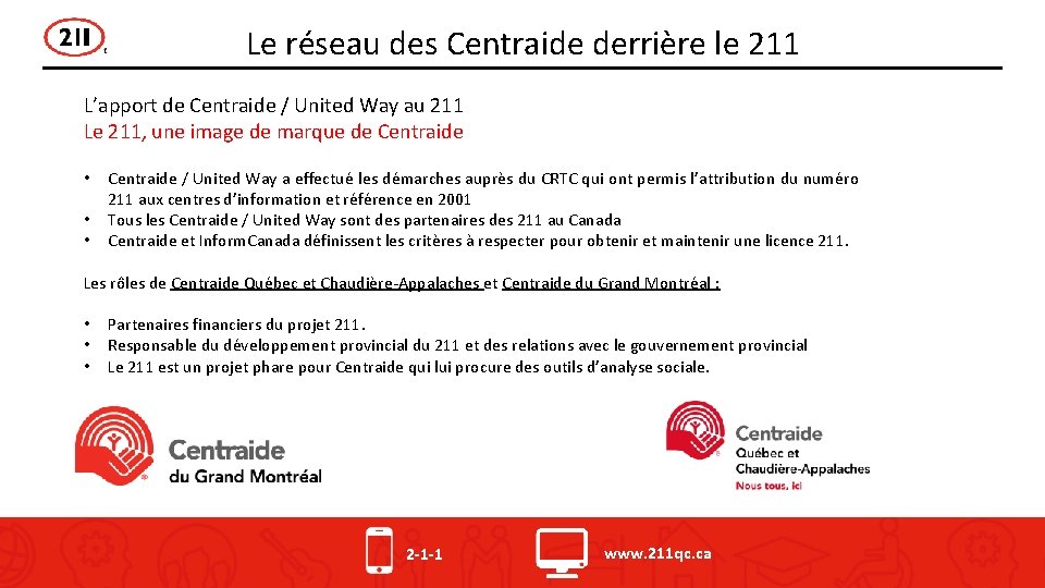 Le réseau des Centraide derrière le 211 L’apport de Centraide / United Way au