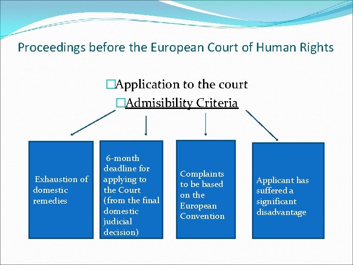 Proceedings before the European Court of Human Rights �Application to the court �Admisibility Criteria