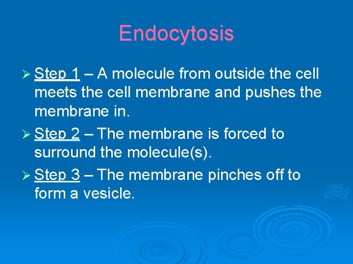 Endocytosis Ø Step 1 – A molecule from outside the cell meets the cell