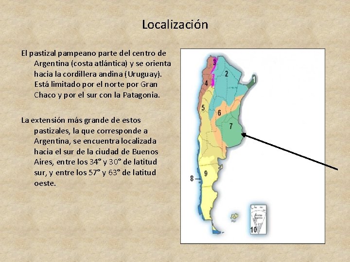 Localización El pastizal pampeano parte del centro de Argentina (costa atlántica) y se orienta