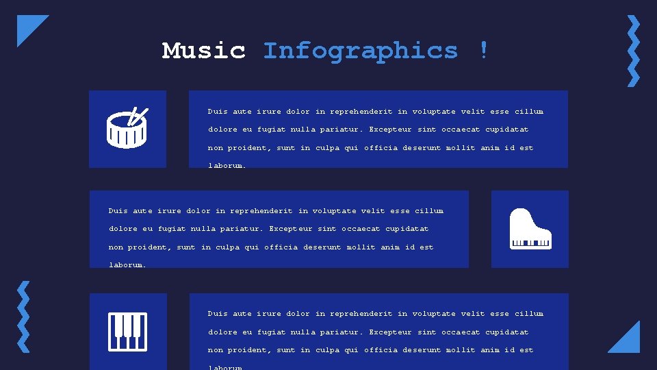 Music Infographics ! Duis aute irure dolor in reprehenderit in voluptate velit esse cillum