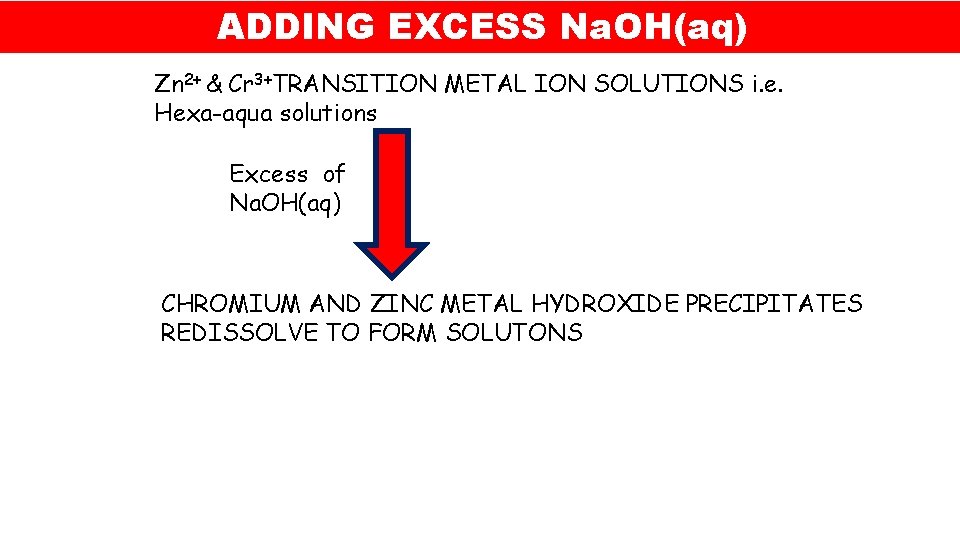 ADDING EXCESS Na. OH(aq) Zn 2+ & Cr 3+TRANSITION METAL ION SOLUTIONS i. e. ADDING EXCESS Na. OH(aq) Zn 2+ & Cr 3+TRANSITION METAL ION SOLUTIONS i. e.