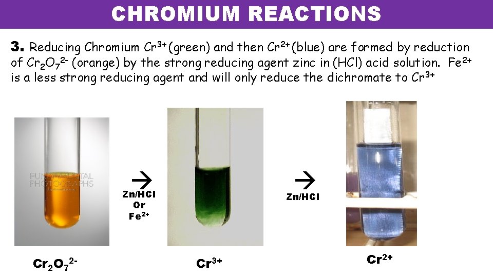 CHROMIUM REACTIONS 3. Reducing Chromium Cr 3+ (green) and then Cr 2+ (blue) are CHROMIUM REACTIONS 3. Reducing Chromium Cr 3+ (green) and then Cr 2+ (blue) are