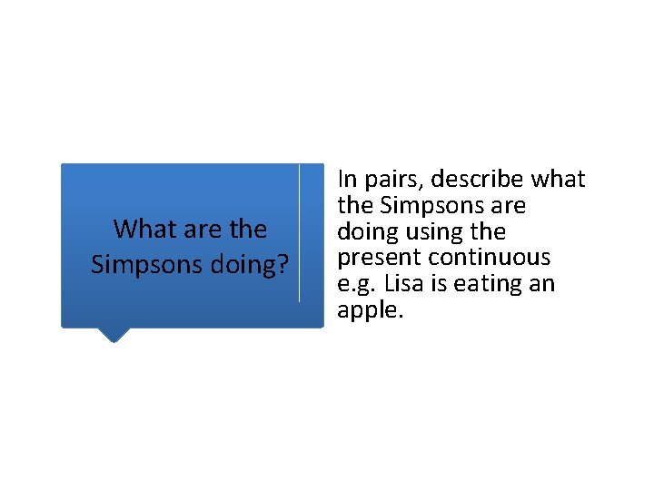 What are the Simpsons doing? In pairs, describe what the Simpsons are doing using What are the Simpsons doing? In pairs, describe what the Simpsons are doing using