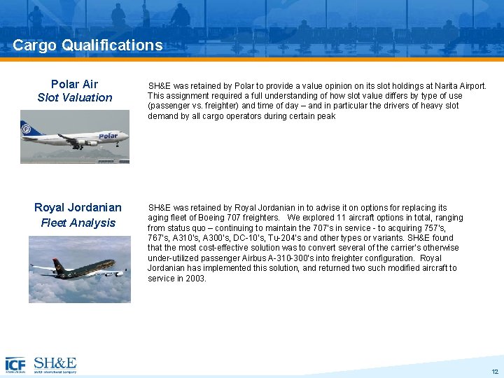 Cargo Qualifications Polar Air Slot Valuation Royal Jordanian Fleet Analysis SH&E was retained by