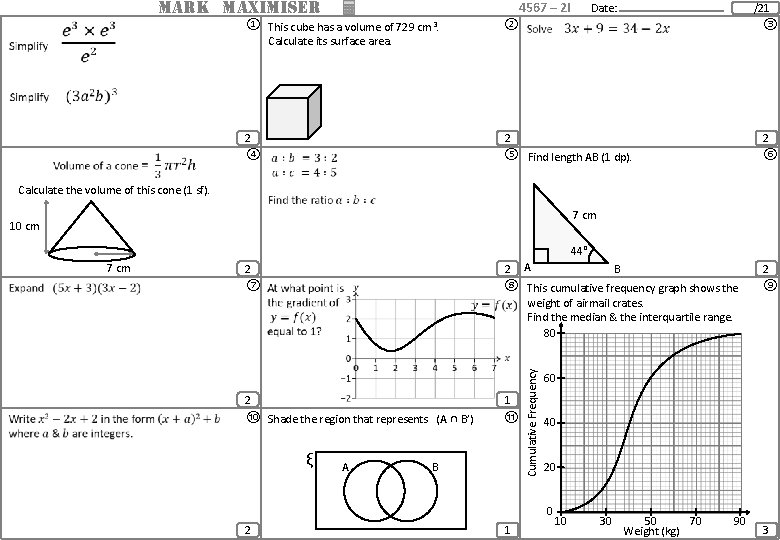 MARK MAXIMISER 4567 – 2 I Date: /21 ① This cube has a volume