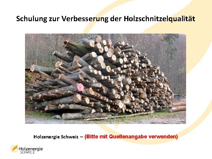 Schulung zur Verbesserung der Holzschnitzelqualität Holzenergie Schweiz – (Bitte mit Quellenangabe verwenden) 