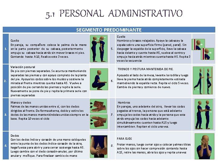 5. 1 PERSONAL ADMINISTRATIVO SEGMENTO PREDOMINANTE 1. Cuello En pareja, su compañero coloca la