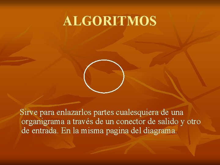 ALGORITMOS Sirve para enlazarlos partes cualesquiera de una organigrama a través de un conector ALGORITMOS Sirve para enlazarlos partes cualesquiera de una organigrama a través de un conector