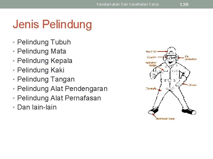 Keselamatan Dan Kesehatan Kerja Jenis Pelindung • Pelindung Tubuh • Pelindung Mata • Pelindung