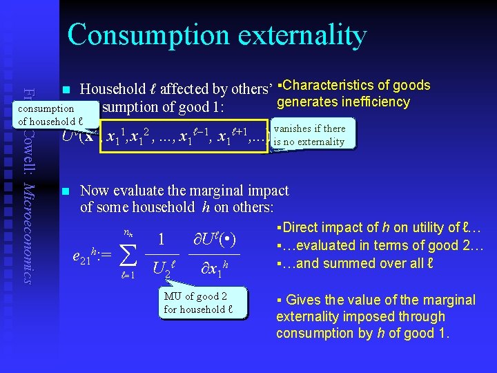 Consumption externality Frank Cowell: Microeconomics n Household ℓ affected by others’ §Characteristics of goods