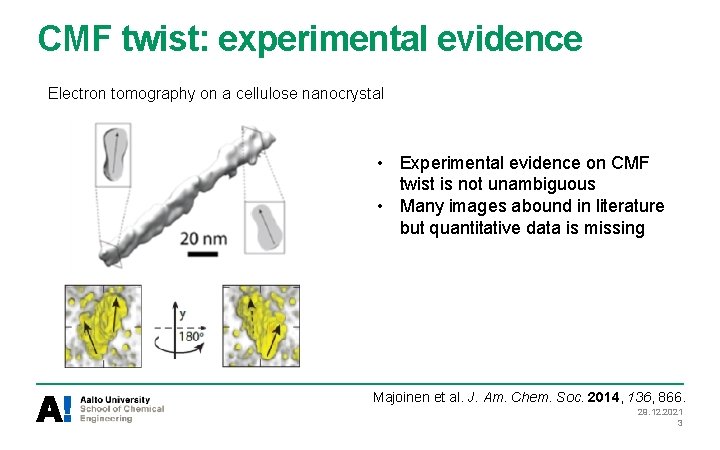 CMF twist: experimental evidence Electron tomography on a cellulose nanocrystal • Experimental evidence on