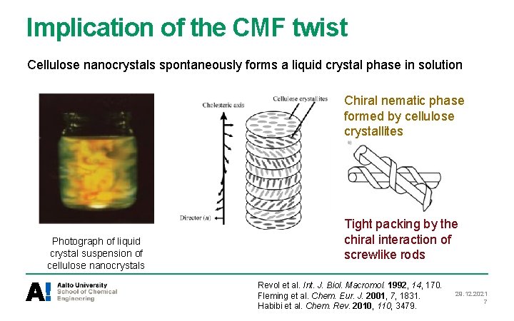 Implication of the CMF twist Cellulose nanocrystals spontaneously forms a liquid crystal phase in