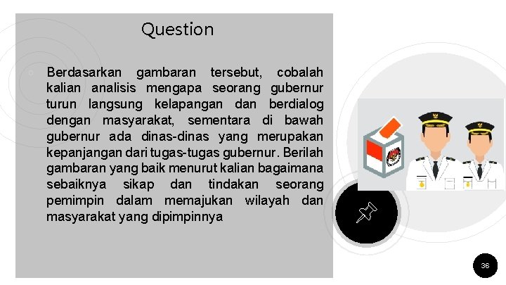 Question ￮ Berdasarkan gambaran tersebut, cobalah kalian analisis mengapa seorang gubernur turun langsung kelapangan