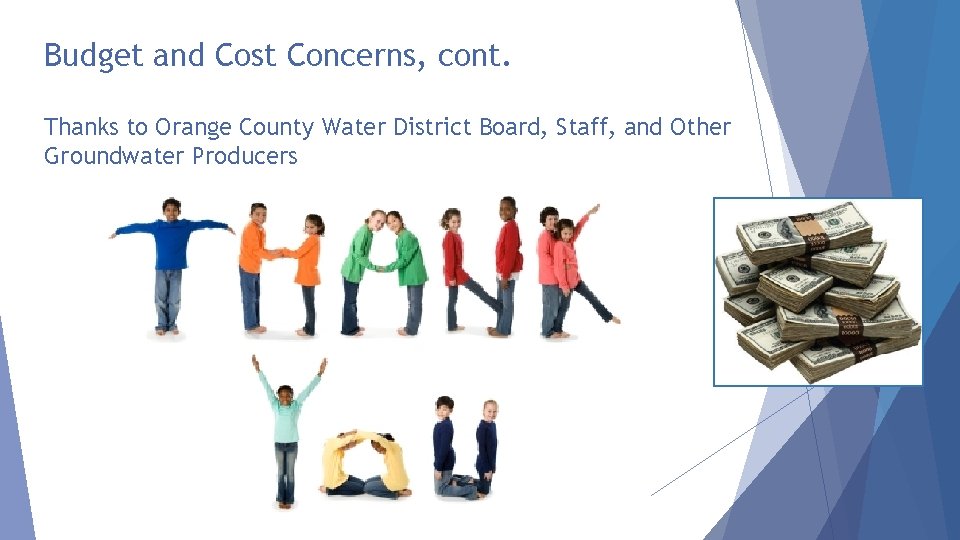 Budget and Cost Concerns, cont. Thanks to Orange County Water District Board, Staff, and