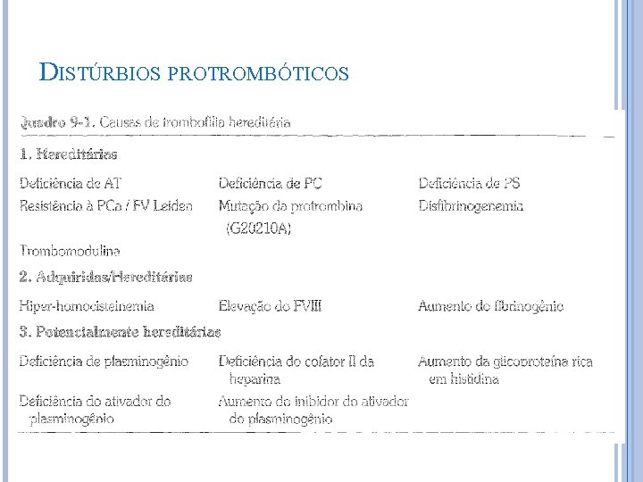 DISTÚRBIOS PROTROMBÓTICOS MANUAL DE HEMATOLOGIA – T. F. LORENZI(2003) DISTÚRBIOS PROTROMBÓTICOS MANUAL DE HEMATOLOGIA – T. F. LORENZI(2003)