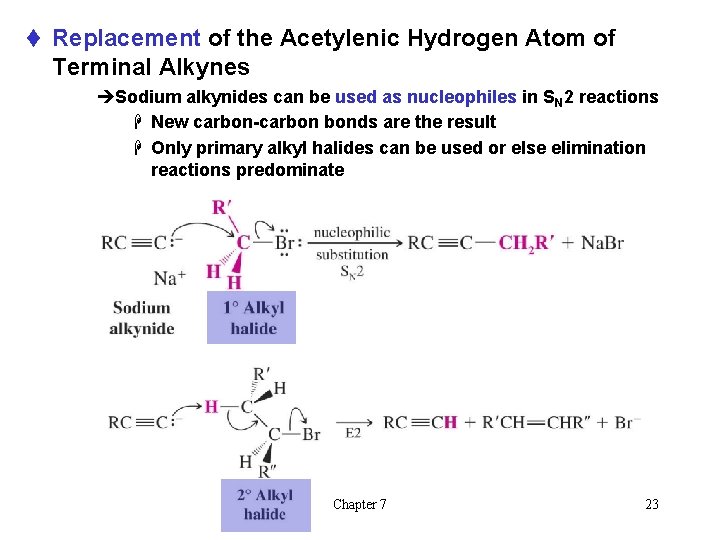 t Replacement of the Acetylenic Hydrogen Atom of Terminal Alkynes èSodium alkynides can be