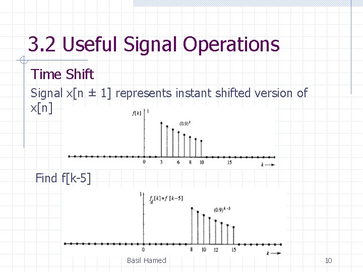 3. 2 Useful Signal Operations Time Shift Signal x[n ± 1] represents instant shifted