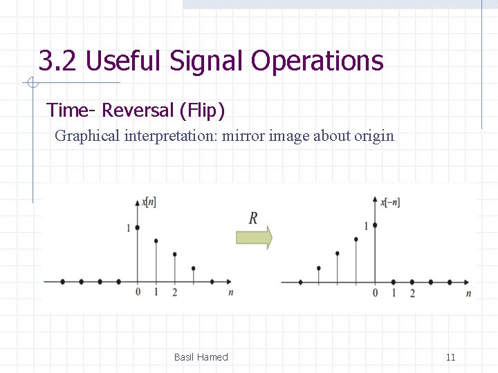 3. 2 Useful Signal Operations Time- Reversal (Flip) Graphical interpretation: mirror image about origin