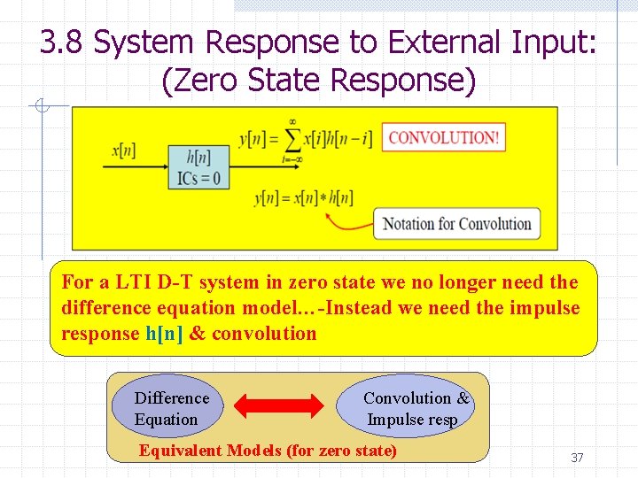 3. 8 System Response to External Input: (Zero State Response) For a LTI D-T