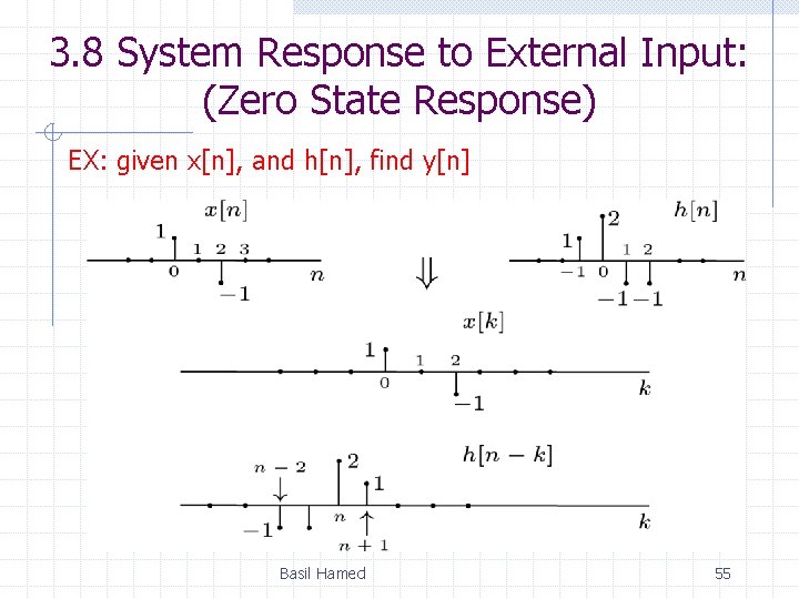 3. 8 System Response to External Input: (Zero State Response) EX: given x[n], and