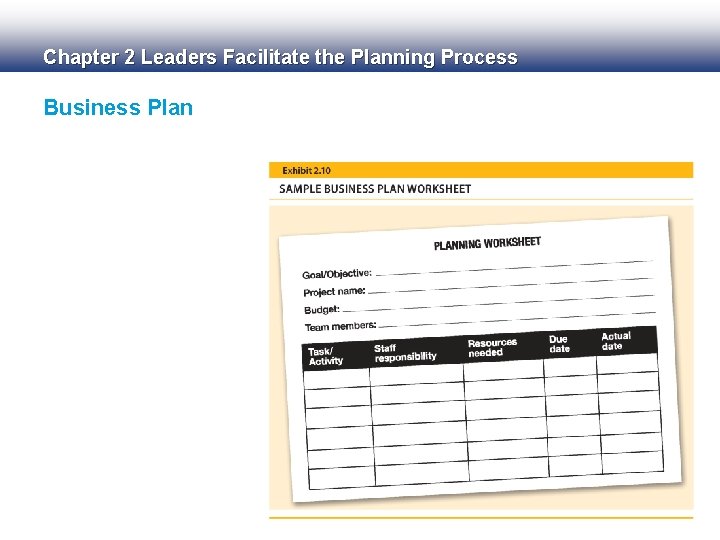 Chapter 2 Leaders Facilitate the Planning Process Business Plan 