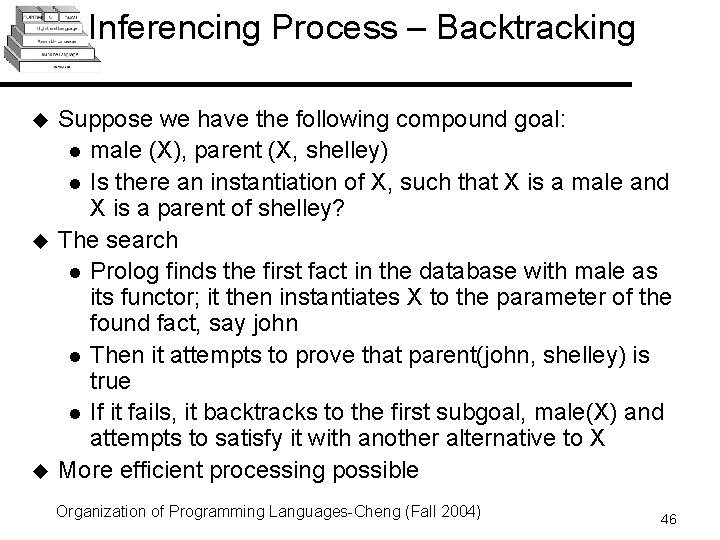 Inferencing Process – Backtracking u u u Suppose we have the following compound goal: Inferencing Process – Backtracking u u u Suppose we have the following compound goal:
