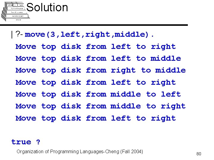 Solution | ? - move(3, left, right, middle). Move top disk from left to Solution | ? - move(3, left, right, middle). Move top disk from left to