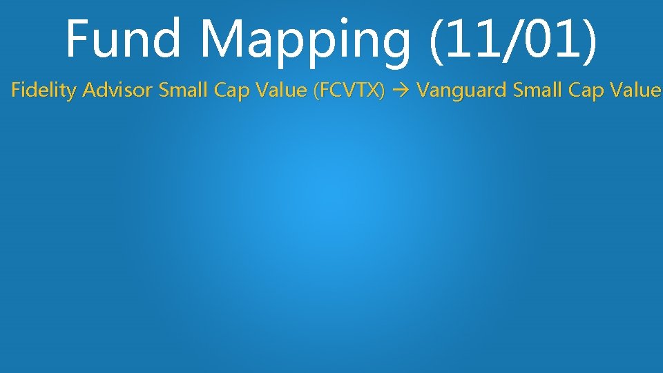Fund Mapping (11/01) Fidelity Advisor Small Cap Value (FCVTX) Vanguard Small Cap Value 