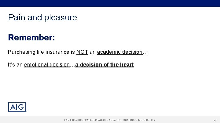 Pain and pleasure Remember: Purchasing life insurance is NOT an academic decision… It’s an