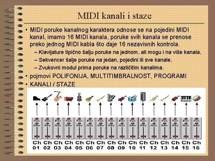 MIDI kanali i staze • MIDI poruke kanalnog karaktera odnose se na pojedini MIDI MIDI kanali i staze • MIDI poruke kanalnog karaktera odnose se na pojedini MIDI
