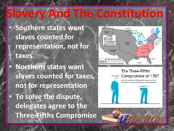 Slavery And The Constitution • Southern states want slaves counted for representation, not for Slavery And The Constitution • Southern states want slaves counted for representation, not for
