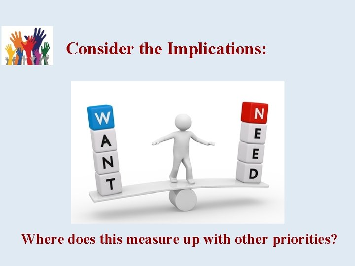 Consider the Implications: Where does this measure up with other priorities? 