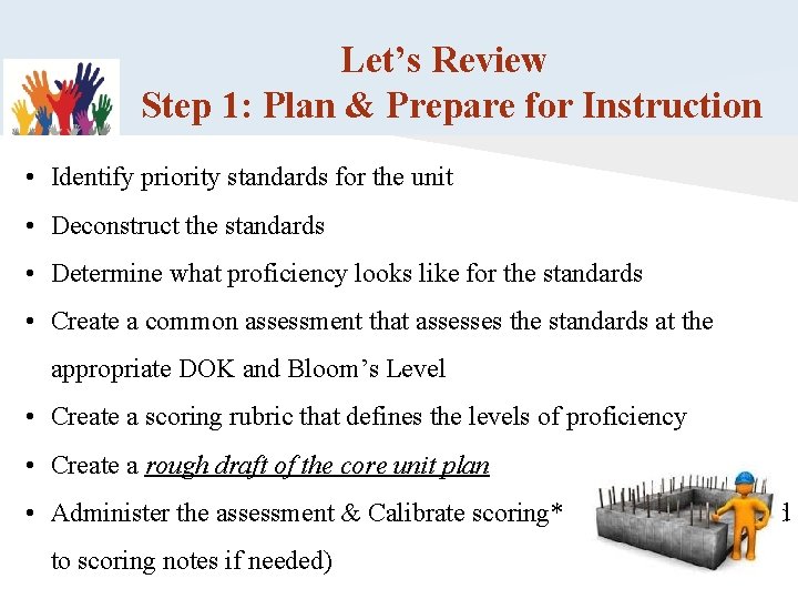 Let’s Review Step 1: Plan & Prepare for Instruction • Identify priority standards for