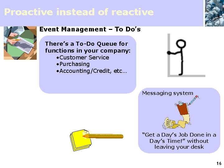 Proactive instead of reactive Event Management – To Do’s There’s a To-Do Queue for