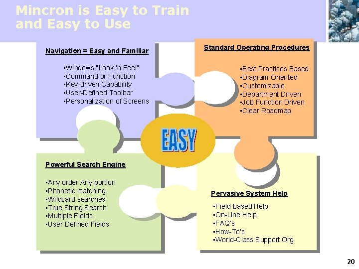 Mincron is Easy to Train and Easy to Use Navigation = Easy and Familiar