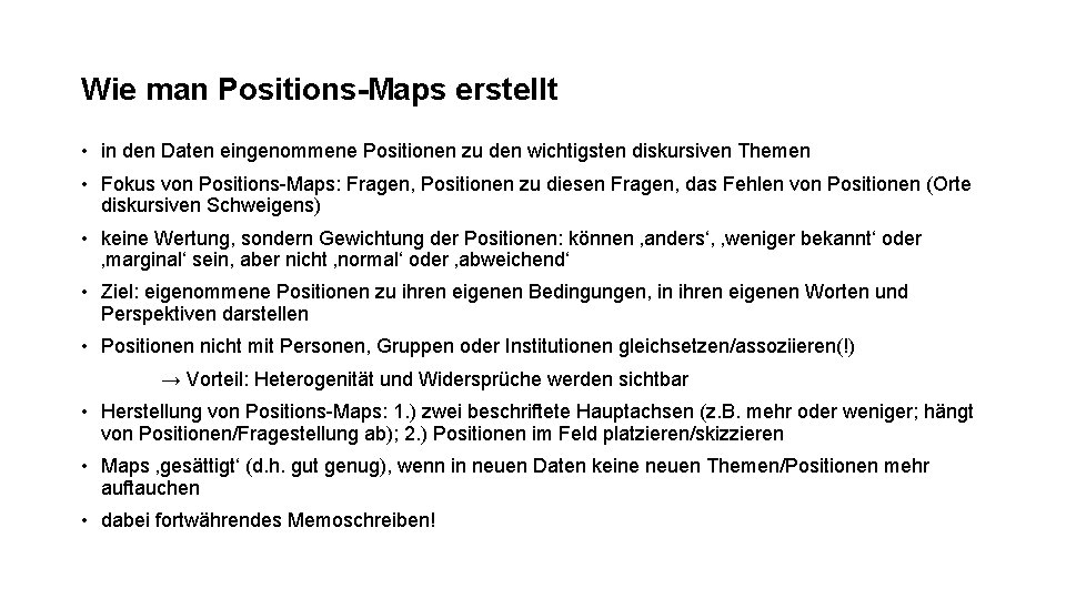 Wie man Positions-Maps erstellt • in den Daten eingenommene Positionen zu den wichtigsten diskursiven