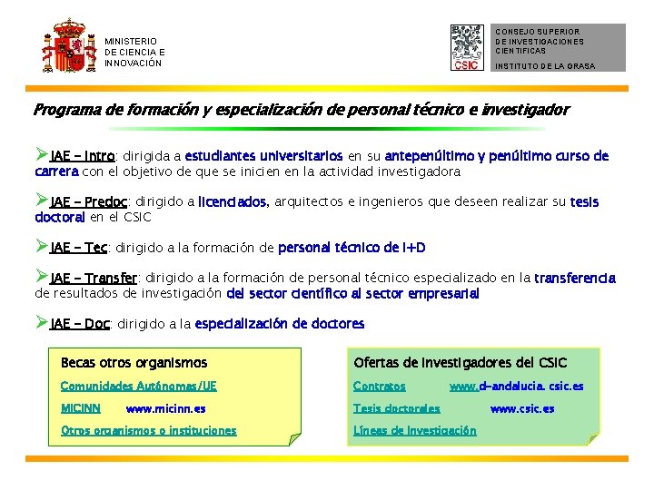 CONSEJO SUPERIOR DE INVESTIGACIONES CIENTIFICAS MINISTERIO DE CIENCIA E INNOVACIÓN INSTITUTO DE LA GRASA