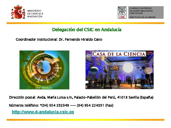 CONSEJO SUPERIOR DE INVESTIGACIONES CIENTIFICAS MINISTERIO DE CIENCIA E INNOVACIÓN INSTITUTO DE LA GRASA