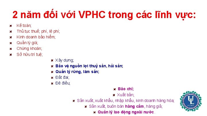 2 năm đối với VPHC trong các lĩnh vực: Kế toán; Thủ tục thuế;