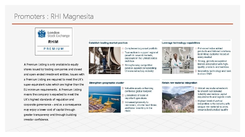 Promoters : RHI Magnesita A Premium Listing is only available to equity shares issued