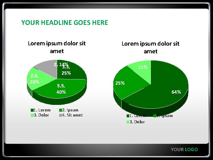 YOUR HEADLINE GOES HERE Lorem ipsum dolor sit amet 2, 14% 3. 5, 2.