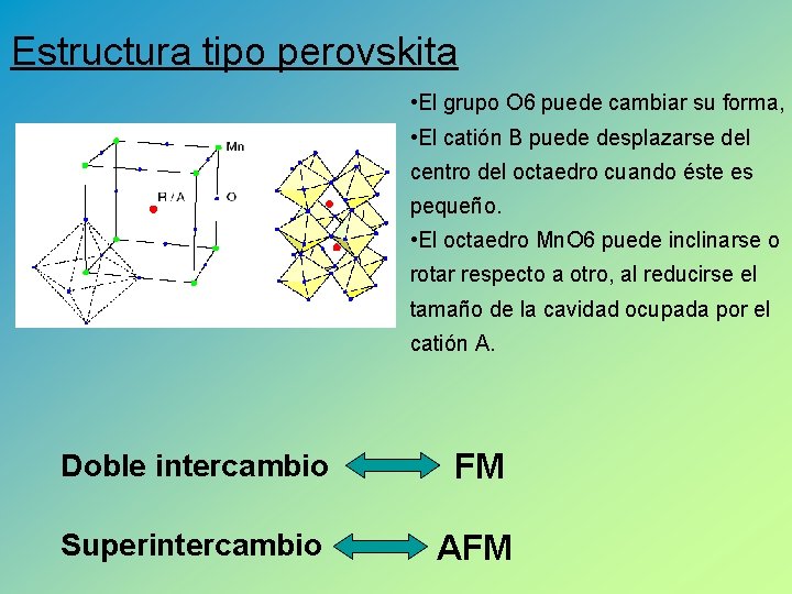 Estructura tipo perovskita • El grupo O 6 puede cambiar su forma, • El